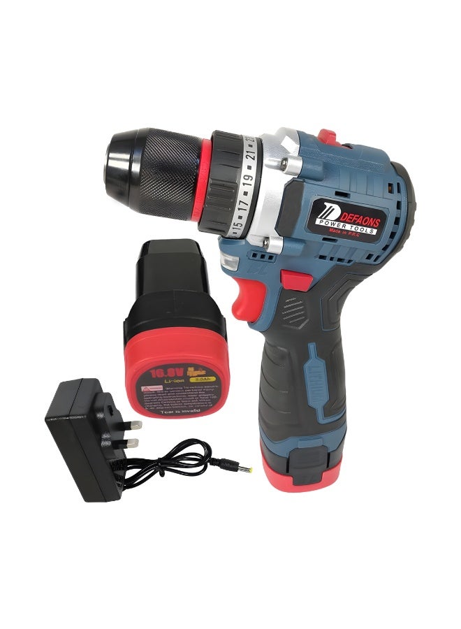 ديفاونز مجموعة مثقاب لاسلكي 18 فولت مع وظيفة الطرق، بطارية قابلة لإعادة الشحن، تحكم متغير في السرعة، دوران أمامي وخلفي، 23+3 إعدادات عزم الدوران، ضوء LED، ظرف بدون مفتاح، مناسب لحفر الخشب والمعادن والجدران، فك وتركيب البراغي، مجموعة أدوات إصلاح منزلية، أدوات كهربائية محمولة. - Image 1